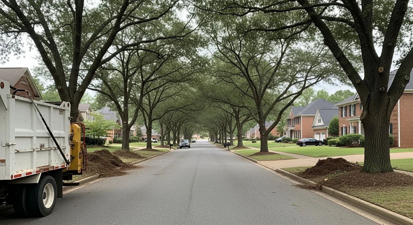 Residential street in McDonough with mature trees and brick homes typical of Henry County neighborhoods.